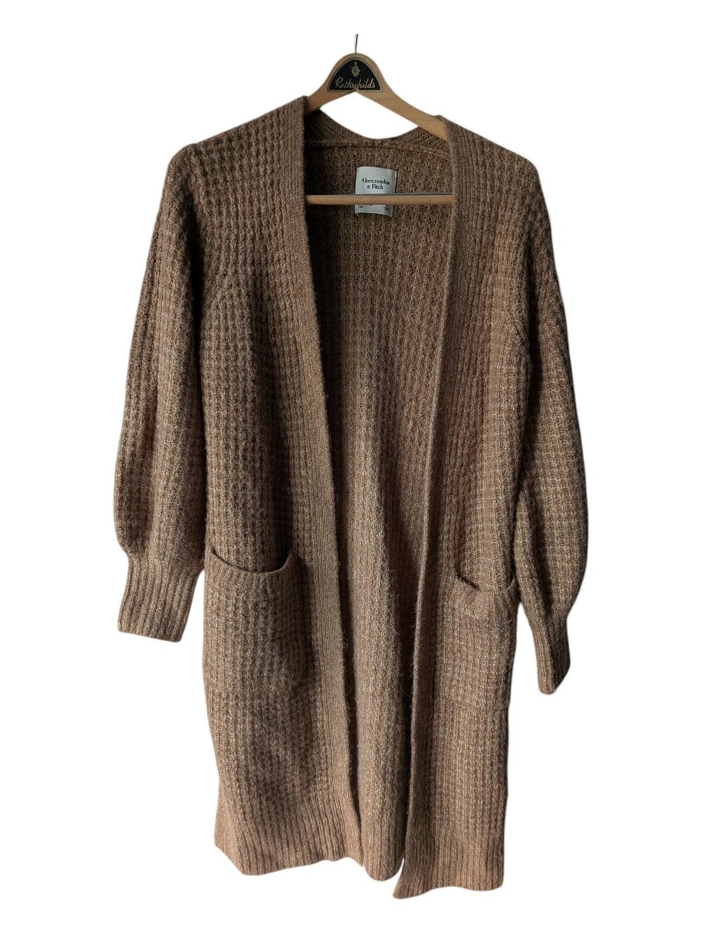 Abercrombie and Fitch camel/tan waffle weave knit long cardigan size XS oversize